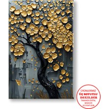 Harikabirev Kanvas-Duvar-Salon Tablosu Yağlı Boya Efektli Ağaç Deseni |tekli Dikey Çerçevesiz Tablo