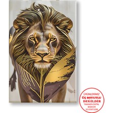 Harikabirev Kanvas-Duvar-Salon Tablosu Yağlı Boya Efektli Aslan Gold Tekli Dikey Çerçevesiz Tablo