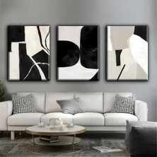 Harikabirev Siyah-Gri Soyut Tablosu 04 |3lü Dikey Çerçevesiz Kanvas Tablo Çsdkyknvs