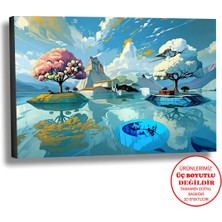 Harikabirev Kanvas-Duvar-Salon Tablosu Yağlı Boya Efektli Manzara Ağaç Adaları Art|tekli Yatay Çerçevesiz