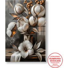 Harikabirev Kanvas-Duvar-Salon Tablosu Yağlı Boya Efektli Beyaz Manolya|tekli Dikey Çerçevesiz Tablo