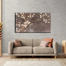 Harikabirev|krem-Gri Soft Ağaç Çiçek Tablosu|tekli Çerçevesiz Yatay Kanvas Tablo