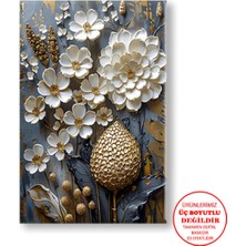 Harikabirev Kanvas-Duvar-Salon Tablosu Yağlı Boya Efektli Çiçek Esintileri |tekli Dikey Çerçevesiz Tablo