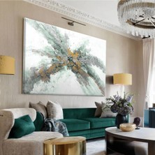 Harikabirev|beyaz-Yeşil-Gri Soyut Desenli Tablo 2|tekli Çerçevesiz Yatay Kanvas Tablo