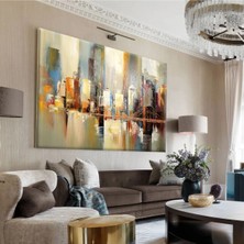 Harikabirev Hari?kabi?rev|sari-Gri?-Beyaz Şehi?r Manzara Tablosu 2 |tekli? Çerçevesi?z Yatay Kanvas Tablo