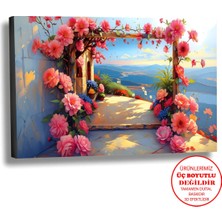 Harikabirev Kanvas-Duvar-Salon Tablosu Yağlı Boya Efektli Manzara Çiçek Geçidi Art|tekli Yatay Çerçevesiz