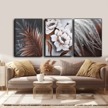 Harikabirev Bordo-Gri Çiçek Tablo 02 |3lü Dikey Çerçevesiz Kanvas Tablo Çsdkyknvs