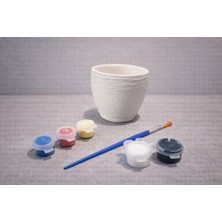 En Art Mini Düz Saksı Boyama Seti – 5 Renk Akrilik Boya ve Fırça Dahil | Dıy Hobi Seti, Dekoratif Bitki Saksısı (6-7 Cm)