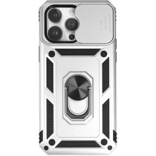 Alvera  Iphone 14 Pro Kılıf Pars Lens Yüzüklü  - Gümüş