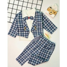 Cacobebiş Erkek Bebek Papyonlu Blazer Ceket Pantolon Body 3'lü Takım