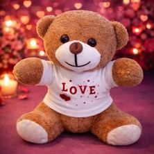 Dekofon Love Baskılı Tişörtlü Kahverengi Peluş Ayıcık