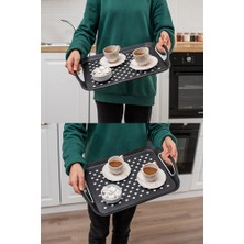 Poomy Kaydırmaz Yüzeyli Servis Tepsisi - Mat Siyah Şık Sunum Tepsisi