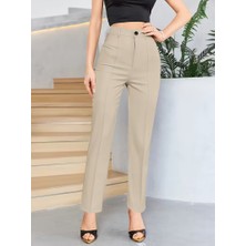 Lunelis Bordo Renk Yüksek Bel Maskülen Kesim Kumaş Pantolon