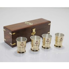 Dekofon Ahşap Kutulu 4'lü Pirinç Shot Bardak Seti