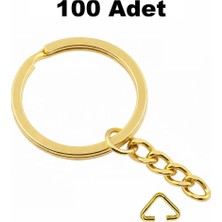 Orhan Çanta 100 Adet Gold Ezme Zincirli Anahtarlık Halkası Üçgen Bağlantı Aparatlı - 25 mm Altın Renk Kolay Montaj Anahtarlık Ucu
