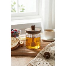 Poomy Bambu Kapaklı Borosilikat Cam Bal Kavanozu 450 ml Kaşıklı Bal Kavanozu