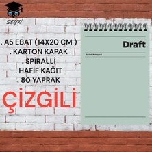 A5 14X20 cm Çizgili 80 Yaprak Üstten Açılır Karton Kapak Telli Hafif Kağıt 1.hamur Perfore Draft Ser Yeşil Tek Ebat Orta Boy Spiralli Çizgili Not Defteri Karton A5 80 Yaprak