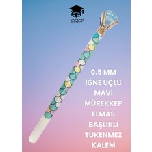 0.5 mm Iğne Uçlu Mavi Mürekkep Elmas Başlıklı Tükenmez Kalem Yeşil Tek Ebat