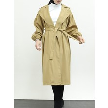 Moda Morfo Düğmesiz Kemerli Standart Bonding Kap  -Karamel