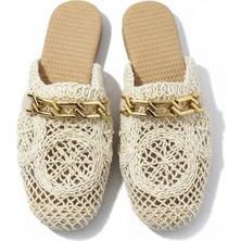 EFW Örme Zincir Toka Detaylı Bej Kadın Terlik