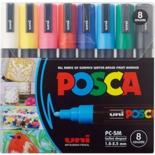 Uni Posca Uni Poster Markörü Posca Set Pc-5m/8c Ana Renk 8 Li Karışık Tek Ebat