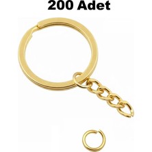 Orhan Çanta 200 Adet Gold Ezme Zincirli Anahtarlık Halkası C Bağlantı Aparatlı - 25 mm Altın Renk Kolay Montaj Anahtarlık Ucu