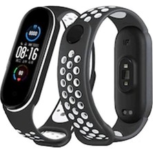 Senka Mi Band 4 Spor Delikli Kordon (Saat Değildir) - Siyah-Beyaz