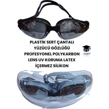Çantalı Yüzücü Gözlüğü Profesyonel Polykarbon Lens Uv Koruma Latex Içermez Silikon Siyah Tek Ebat 1'li