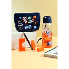 Poomy Çocuk Beslenme Seti Uzay Temalı Okul Beslenme Kutusu ve Pipetli Suluk Sağlıklı Öğrenci ve Kreş Seti