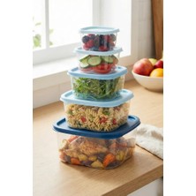 Poomy 5 Parça Şeffaf Mutfak Düzenleyici Seti Saklama Kabı ve Erzak Kutusu Kare Takım