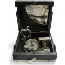 Dekofon Ahşap Kutulu Işlemeli Pirinç Pusula Seti