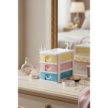 Poomy Mini Masaüstü Takı Organizeri 3 Çekmeceli Çok Amaçlı Kutu Küpe Yüzük Bileklik Aksesuar Düzenleyici