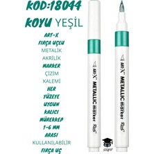Art-x Fırça Uçlu Metalik Akrilik Marker Çizim Kalemi Her Yüzeye Uygun Kalıcı Mürekkep 1-6 mm Uç Art Yeşil Tek Ebat