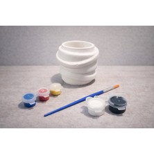 En Art Mini Sarmal Saksı Boyama Seti – 5 Renk Akrilik Boya ve Fırça Dahil | Dıy Hobi Seti, Dekoratif Bitki Saksısı (6-7 Cm)