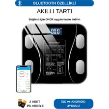 Poomy Dijital Bluetooth Baskül - Yağ Su Kas Vücut Kitle Endeksi Kilo Ölçer Tartı Vücut Analiz Cihazı Siyah