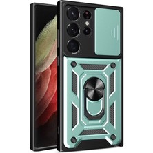 Alvera  Galaxy S23 Ultra Kılıf Pars Lens Yüzüklü  - Yeşil