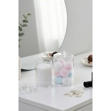 Poomy 2'li Birleşik Makyaj Pamuğu ve Kulak Çubuğu Kutusu - Kapaklı Şeffaf Akrilik Pamukluk Organizer