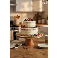 Poomy Akasya Ayaklı Yuvarlak Sunum Tabağı 25 cm Kek ve Pasta Standı