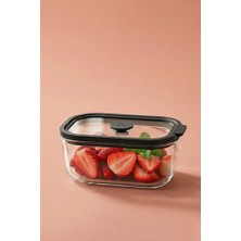 Poomy 470 ml Isıya Dayanıklı Vakumlu Cam Saklama Kabı - Mikrodalga Uygun Hava Almaz Saklama Kutusu