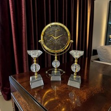 Sleep Nova Crystal Gold Dekoratif Masa Saati Seti – Lüks Cam & Metal Modern Salon ve Ofis Aksesuarı