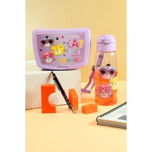 Poomy Kedi Desenli Çocuk Okul Beslenme Seti | Suluk ve Sandviç Kutusu Takımı