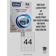 3244 Lazer Etiket A4 44'lü Hazır Etiket Her Yazıcı Uyumlu 100 Sayfa 4400 Etiket Yerli Üretim Tek Ebat 80 gr Beyaz Fotokopi Kağıdı A4