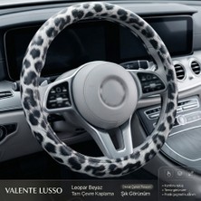 Valente Lusso  Leopar Desenli Geçmeli Direksiyon Kılıfı  Beyaz-Pembe-Kahverengi Renk Seçeneği ile Yüksek Kaliteli Hammadde (38-40CM)