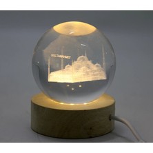 Senson 3D Kristal Cam Küre Ahşap Soketli Istanbul Temalı LED Lamba AALK2574