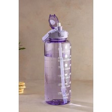 Poomy 1650 ml Pipetli Motivasyon Matarası - Zaman Çizelgeli Büyük Boy Sporcu Su Şişesi ve Suluk