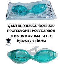 Çantalı Yüzücü Gözlüğü Profesyonel Polykarbon Lens Uv Koruma Latex Içermez Silikon Yeşil Tek Ebat 1'li