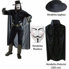 Senson Vendetta Kostüm Seti – Şapka Maske Pelerin (120 Cm)