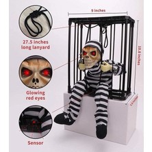 Senson Hareketli Sesli Sensörlü Mahkum Görünümlü Kuru Kafa Iskelet Dekorasyon 22X27 cm