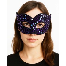 Senson Mor Renk Arkadan Lastikli Pul Payet Işlemeli Balo After Parti Maskesi