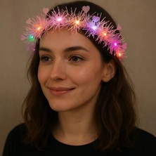 Senson Kalp Püsküllü Gece Parıltısı 3 Modlu LED39LI Işıklı Taç Pembe Renk